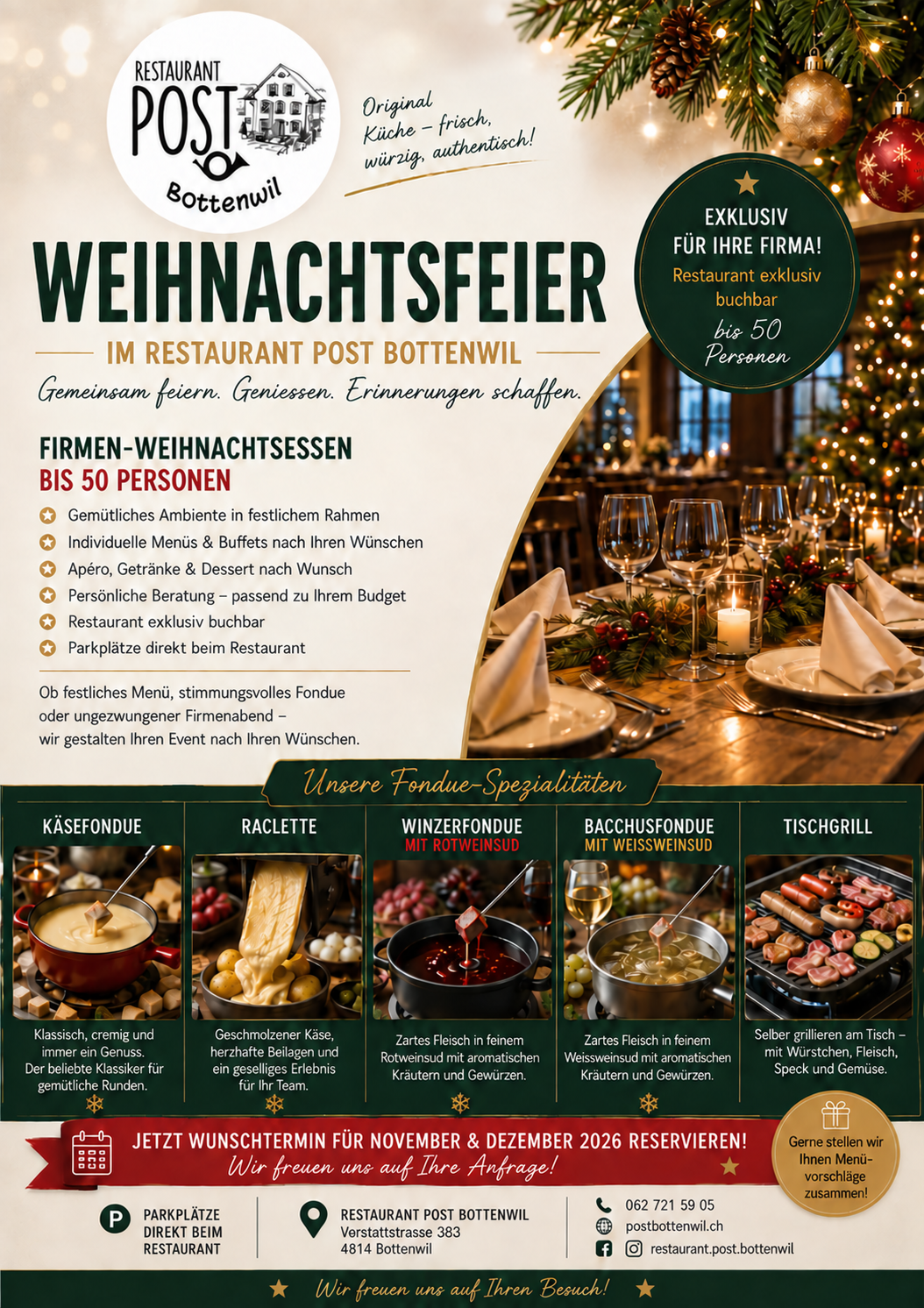 Firmen-Weihnachtsfeier im Restaurant Post Bottenwil